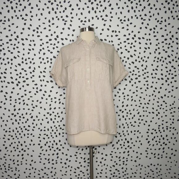 J. Crew x Baird McNutt Tan Striped Linen Short Sleeve Top - Picture 3 of 11